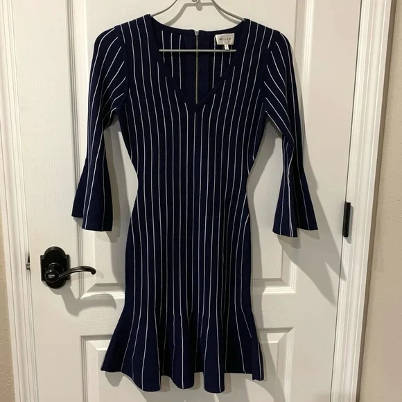 navy blue pinstripe dress Navy Pinstripe Button Up Linen Short Dress main image 0